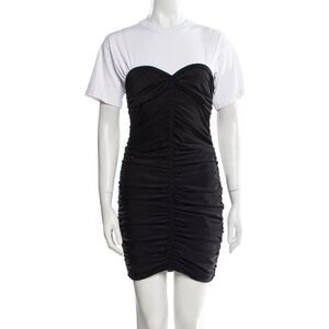 Alexander Wang iconic crew neck ruched corset T mini black white dress size S